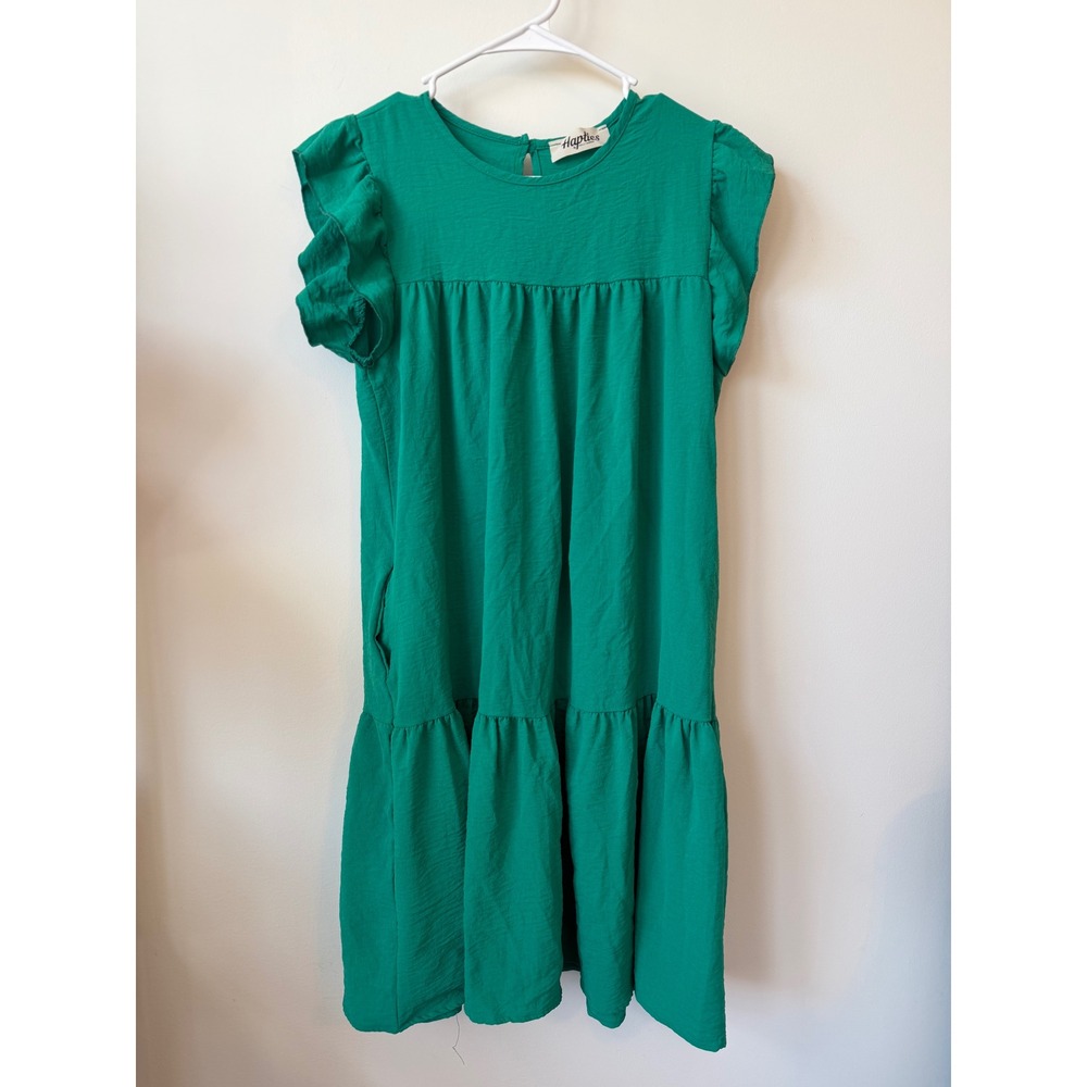Haptics by Holly Harper Green Tiered Babydoll Dress Ruffle Sleeve HD2991B Small